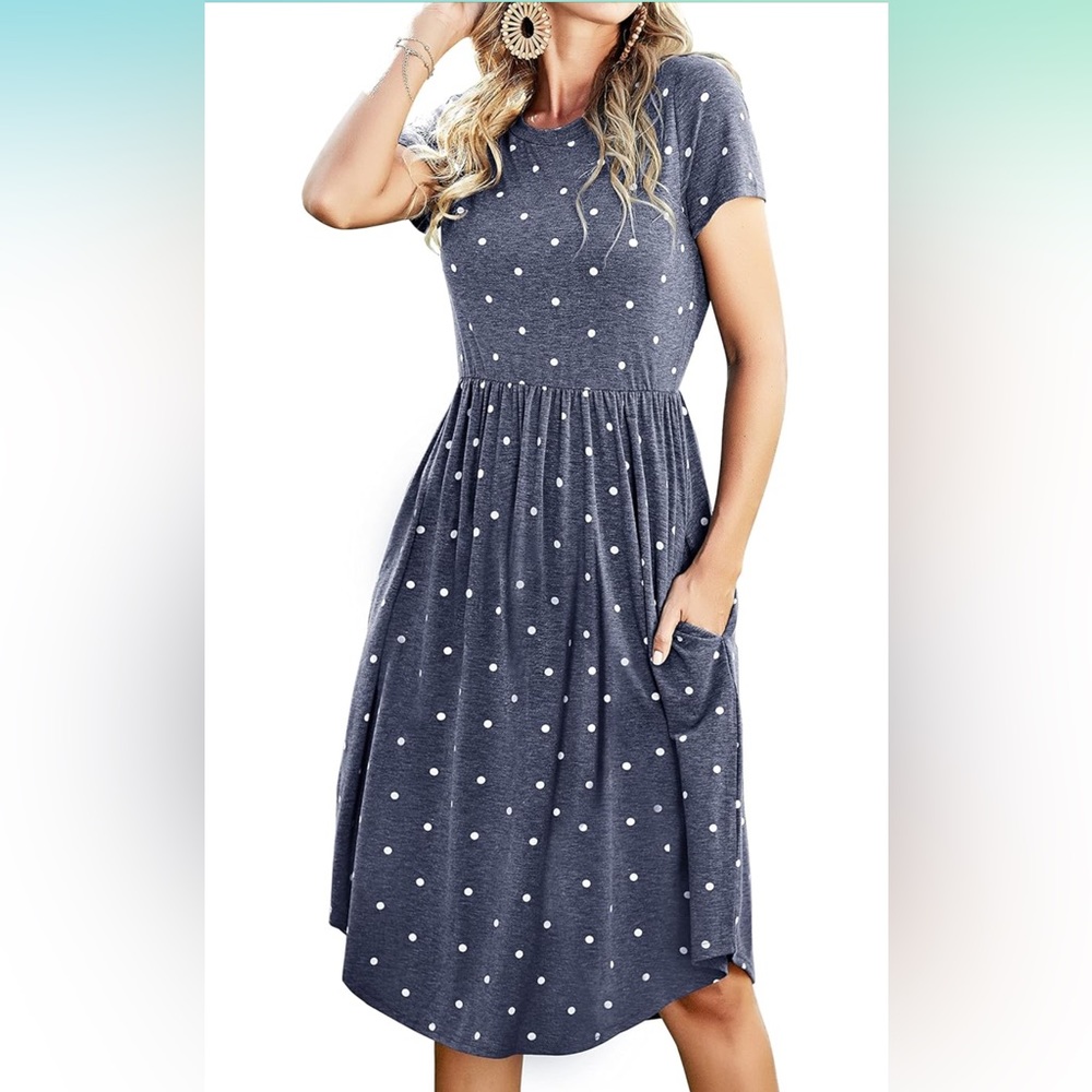 Blue and White Polka Dot Summer Dress with Pockets